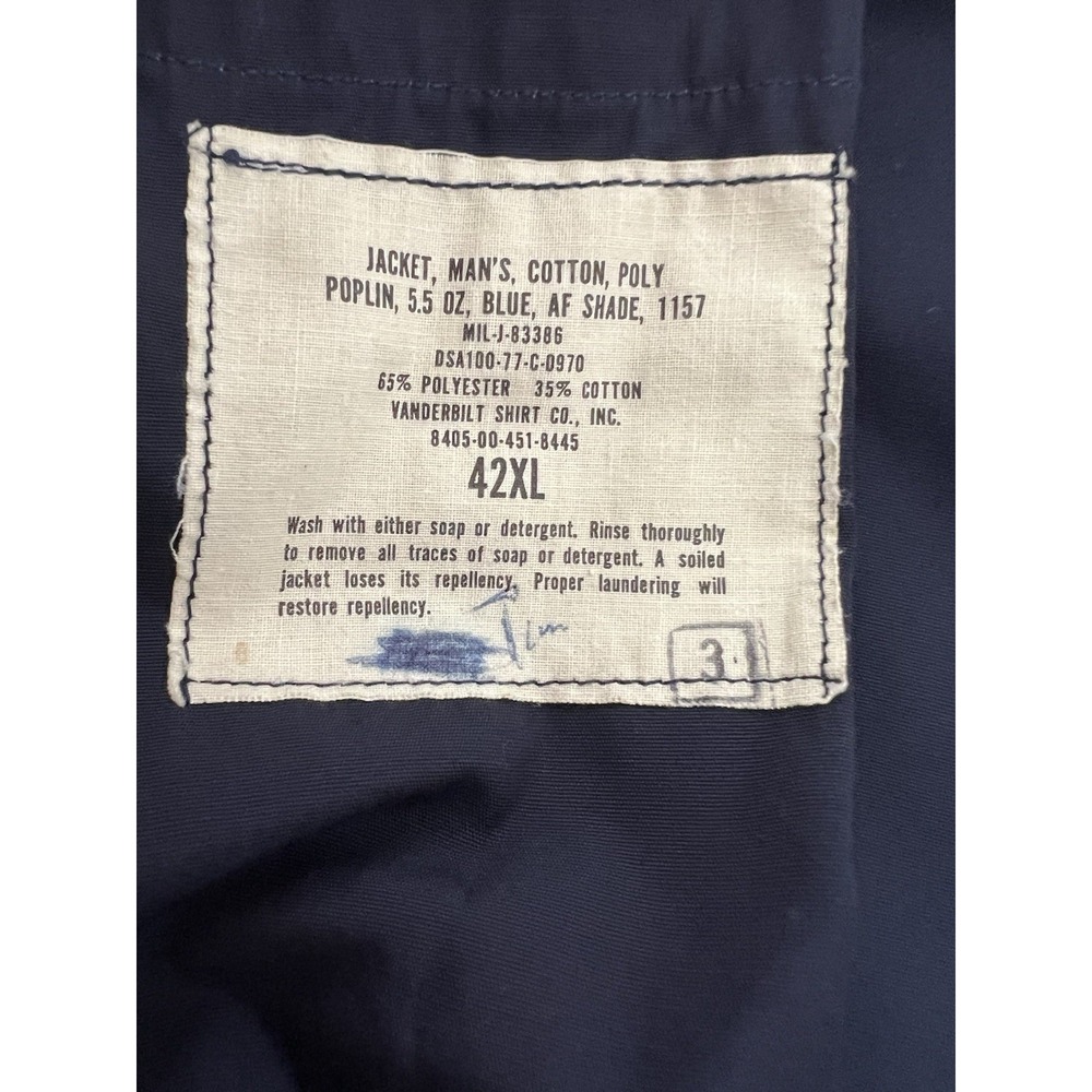 Vtg 70s US Air Force Jacket 42XL Blue Poplin Zip Up Military USN USAF Bomber - Picture 2 of 15